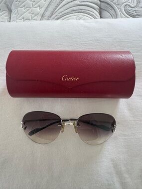 Cartier Rimless Sunglasses with Gradient Gray Lenses and Red Case